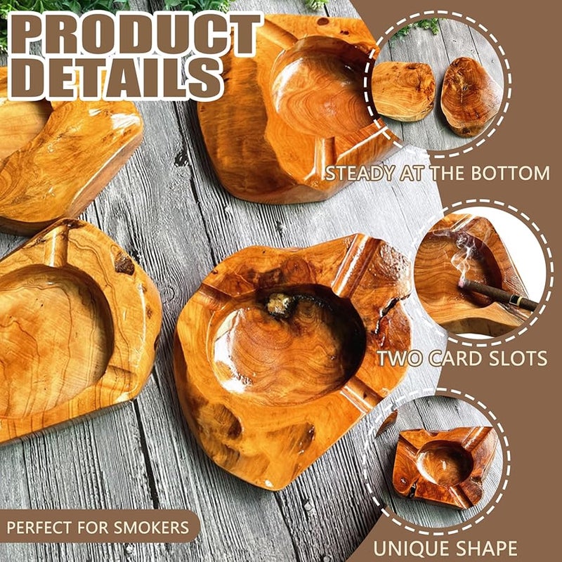 منفضة سيجار خشبية مع حامل ذو فتحتين للاستخدام الداخلي والخارجي، تصميم عشوائي - Image 4